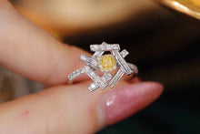 Load image into Gallery viewer, LUOWEND 18K White Gold Real Natural Yellow Diamond Ring for Women