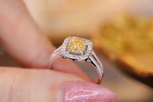 Load image into Gallery viewer, LUOWEND 18K White Gold Real Natural Yellow Diamond Ring for Women