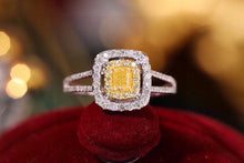 Load image into Gallery viewer, LUOWEND 18K White Gold Real Natural Yellow Diamond Ring for Women