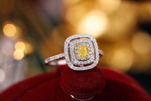 Load image into Gallery viewer, LUOWEND 18K White Gold Real Natural Yellow Diamond Ring for Women