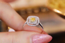 Load image into Gallery viewer, LUOWEND 18K White Gold Real Natural Yellow Diamond Ring for Women