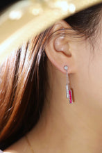 Load image into Gallery viewer, LUOWEND 18K White Gold Real Ruby and Diamond Gemstone Earrings for Women
