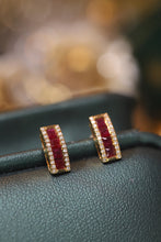 Load image into Gallery viewer, LUOWEND 18K Yellow Gold Real Natural Ruby and Diamond Earrings for Women