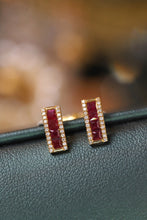 Load image into Gallery viewer, LUOWEND 18K Yellow Gold Real Natural Ruby and Diamond Earrings for Women
