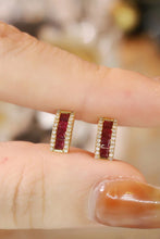 Load image into Gallery viewer, LUOWEND 18K Yellow Gold Real Natural Ruby and Diamond Earrings for Women