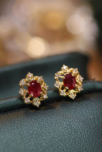 Load image into Gallery viewer, LUOWEND 18K Yellow Gold Real Natural Ruby and Diamond Gemstone Earrings for Women