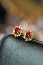 Load image into Gallery viewer, LUOWEND 18K Yellow Gold Real Natural Ruby and Diamond Gemstone Earrings for Women