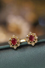 Load image into Gallery viewer, LUOWEND 18K Yellow Gold Real Natural Ruby and Diamond Gemstone Earrings for Women