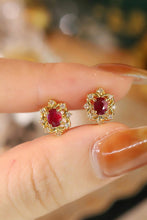 Load image into Gallery viewer, LUOWEND 18K Yellow Gold Real Natural Ruby and Diamond Gemstone Earrings for Women