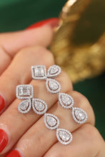 Load image into Gallery viewer, LUOWEND 18K White Gold Real Natural Diamond Drop Earrings for Women