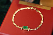 Load image into Gallery viewer, LUOWEND 18K Yellow Gold Real Natural Emerald and Diamond Gemstone Bracelet for Women