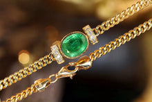 Load image into Gallery viewer, LUOWEND 18K Yellow Gold Real Natural Emerald and Diamond Gemstone Bracelet for Women