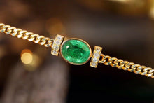 Load image into Gallery viewer, LUOWEND 18K Yellow Gold Real Natural Emerald and Diamond Gemstone Bracelet for Women