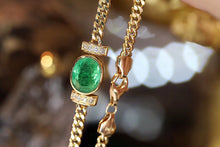 Load image into Gallery viewer, LUOWEND 18K Yellow Gold Real Natural Emerald and Diamond Gemstone Bracelet for Women