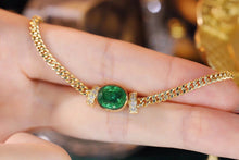 Load image into Gallery viewer, LUOWEND 18K Yellow Gold Real Natural Emerald and Diamond Gemstone Bracelet for Women