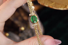 Load image into Gallery viewer, LUOWEND 18K Yellow Gold Real Natural Emerald and Diamond Gemstone Bracelet for Women