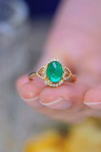Load image into Gallery viewer, LUOWEND 18K Yellow Gold Real Natural Emerald and Diamond Gemstone Ring for Women