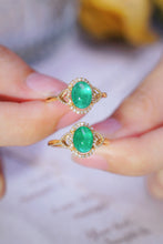 Load image into Gallery viewer, LUOWEND 18K Yellow Gold Real Natural Emerald and Diamond Gemstone Ring for Women
