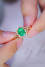 Load image into Gallery viewer, LUOWEND 18K Yellow Gold Real Natural Emerald and Diamond Gemstone Ring for Women