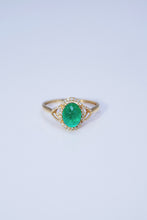Load image into Gallery viewer, LUOWEND 18K Yellow Gold Real Natural Emerald and Diamond Gemstone Ring for Women