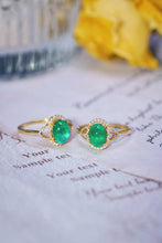 Load image into Gallery viewer, LUOWEND 18K Yellow Gold Real Natural Emerald and Diamond Gemstone Ring for Women