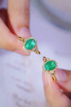 Load image into Gallery viewer, LUOWEND 18K Yellow Gold Real Natural Emerald and Diamond Gemstone Ring for Women