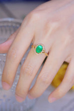 Load image into Gallery viewer, LUOWEND 18K Yellow Gold Real Natural Emerald and Diamond Gemstone Ring for Women