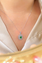 Load image into Gallery viewer, LUOWEND 18K White and Yellow Gold Real Natural Emerald and Diamond Gemstone Necklace for Women