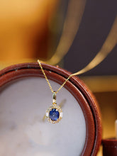 Load image into Gallery viewer, LUOWEND 18K Yellow Gold Real Natural Sapphire and Diamond Gemstone Necklace for Women