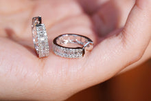 Load image into Gallery viewer, LUOWEND 18K White Gold Real Natural Diamond Hoop Earrings for Women