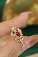 Load image into Gallery viewer, LUOWEND 18K Yellow Gold Real Natural Ruby and Diamond Gemstone Necklace for Women