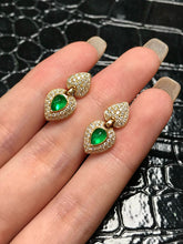 Load image into Gallery viewer, LUOWEND 18K Yellow Gold Natural Emerald Earrings for Women