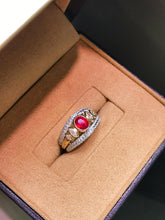 Load image into Gallery viewer, LUOWEND 18K White+Yellow Gold Natural Ruby Ring for Women