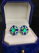 Load image into Gallery viewer, LUOWEND 18K White Gold Natural Emerald Earrings for Women