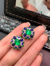 Load image into Gallery viewer, LUOWEND 18K White Gold Natural Emerald Earrings for Women