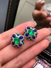 Load image into Gallery viewer, LUOWEND 18K White Gold Natural Emerald Earrings for Women
