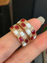 Load image into Gallery viewer, LUOWEND 18K Yellow Gold Natural Ruby Earrings for Women