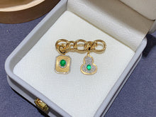 Load image into Gallery viewer, LUOWEND 18K Yellow Gold Natural Emerald Pendant