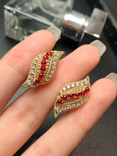 Load image into Gallery viewer, LUOWEND 18K Yellow Gold Natural Ruby Earrings for Women