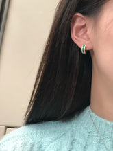 Load image into Gallery viewer, LUOWEND 18K Yellow Gold Natural Emerald Earrings for Women