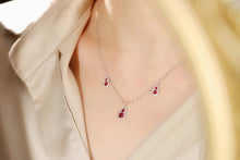 Load image into Gallery viewer, LUOWEND 18K White Gold Real Natural Ruby Shiny Diamond Gemstone Necklace for Women
