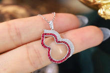 Load image into Gallery viewer, LUOWEND 18K White Gold Real Natural Ruby and Diamond Gemstone Necklace for Women