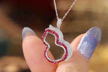 Load image into Gallery viewer, LUOWEND 18K White Gold Real Natural Ruby and Diamond Gemstone Necklace for Women