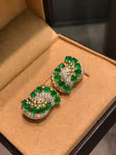 Load image into Gallery viewer, LUOWEND 18K Yellow Gold Natural Emerald Earrings for Women
