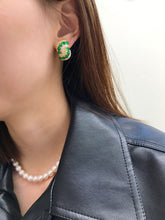 Load image into Gallery viewer, LUOWEND 18K Yellow Gold Natural Emerald Earrings for Women