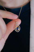 Load image into Gallery viewer, LUOWEND 18K Yellow Gold Real Natural Sapphire and Diamond Gemstone Necklace for Women