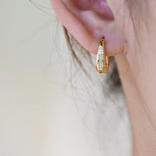 Load image into Gallery viewer, LUOWEND 18K White or Yellow Gold Real Natural Diamond Hoop Earrings for Women