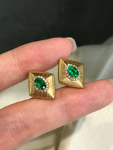 Load image into Gallery viewer, LUOWEND 18K Yellow Gold Natural Emerald Earrings for Women