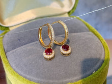 Load image into Gallery viewer, LUOWEND 18K Yellow Gold Natural Ruby Earrings for Women