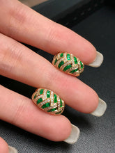 Load image into Gallery viewer, LUOWEND 18K Yellow Gold Natural Emerald Earrings for Women